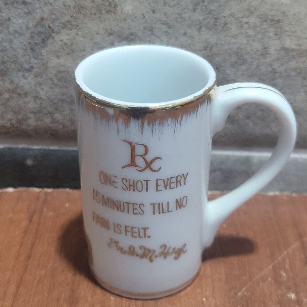 Vintage Novelty Shot Glass White Porcelain Gold Trim